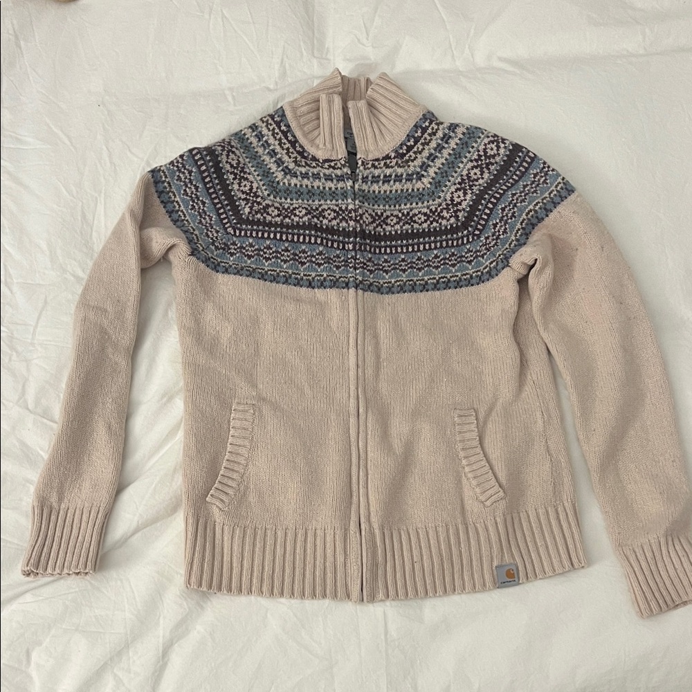 Carhartt Wool Cream and Blue Sweater